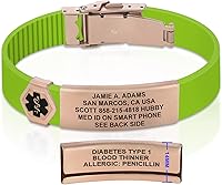 Vista 136 de Divoti Pulsera de identificación de alerta médica grabada personalizada, grabado láser de doble cara, pulsera de silicona, cierre de seguridad