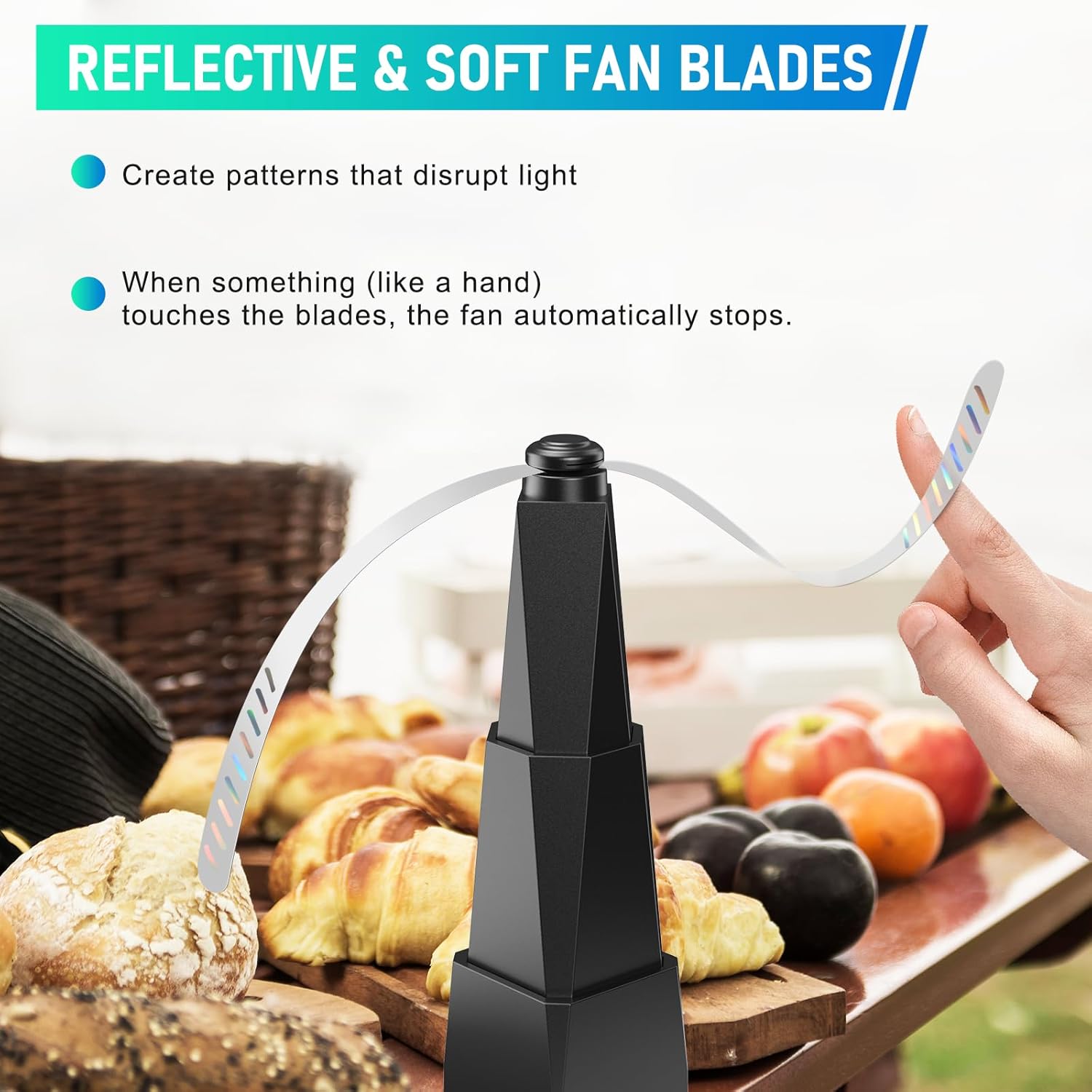 Table Food Fans, 2000MAH Portable Food Spinner Retractable, 3 adjustment Speeds Indoor Outdoor Fan, with Holographic Blades, BBQ, Party, Home Kitchen Fans(6 pack)