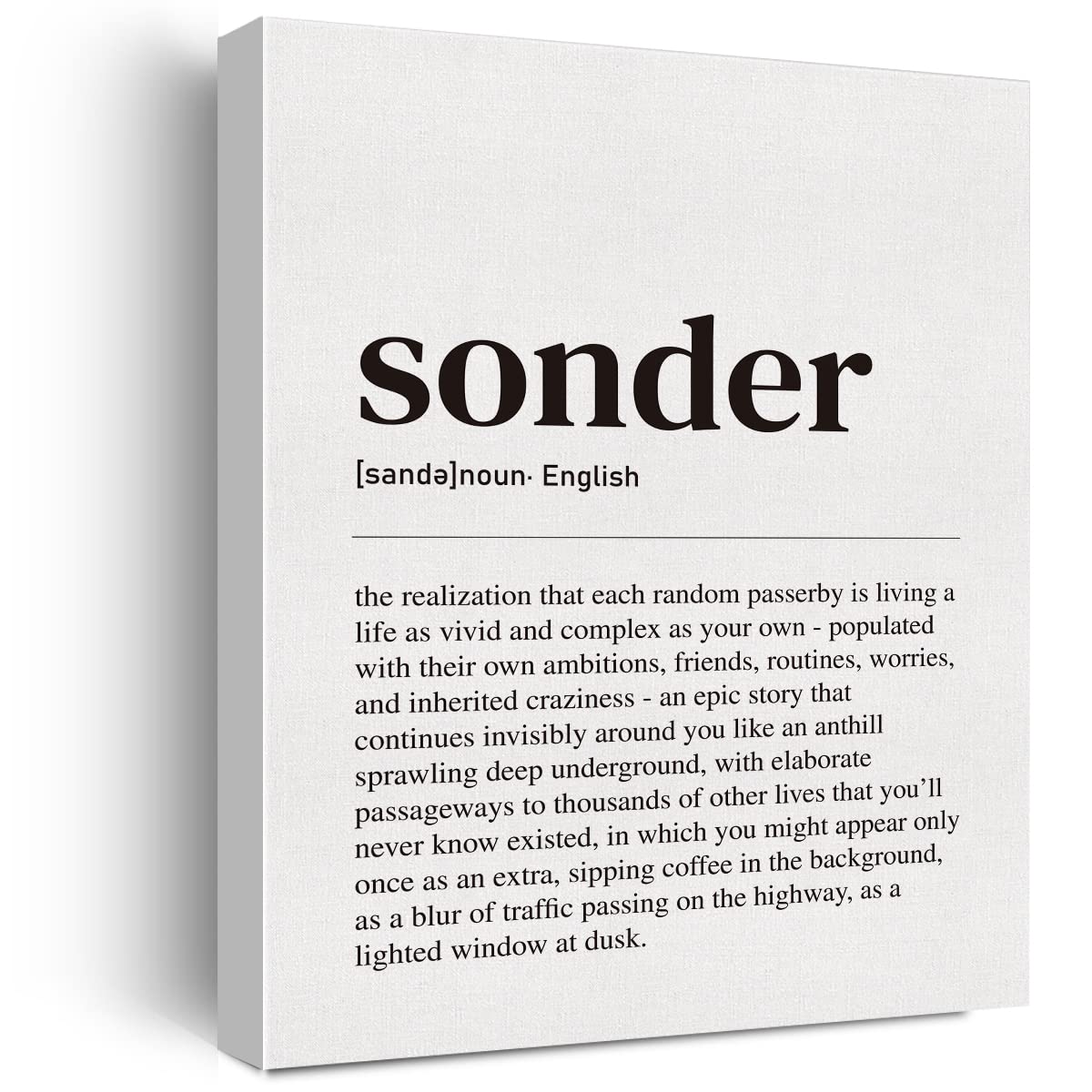 Sonder Definition Canvas Wall Art Poster Print Gift, Minimalist Sonder Meaning Painting Ready to Hang Home Decor (11.5" x 15")