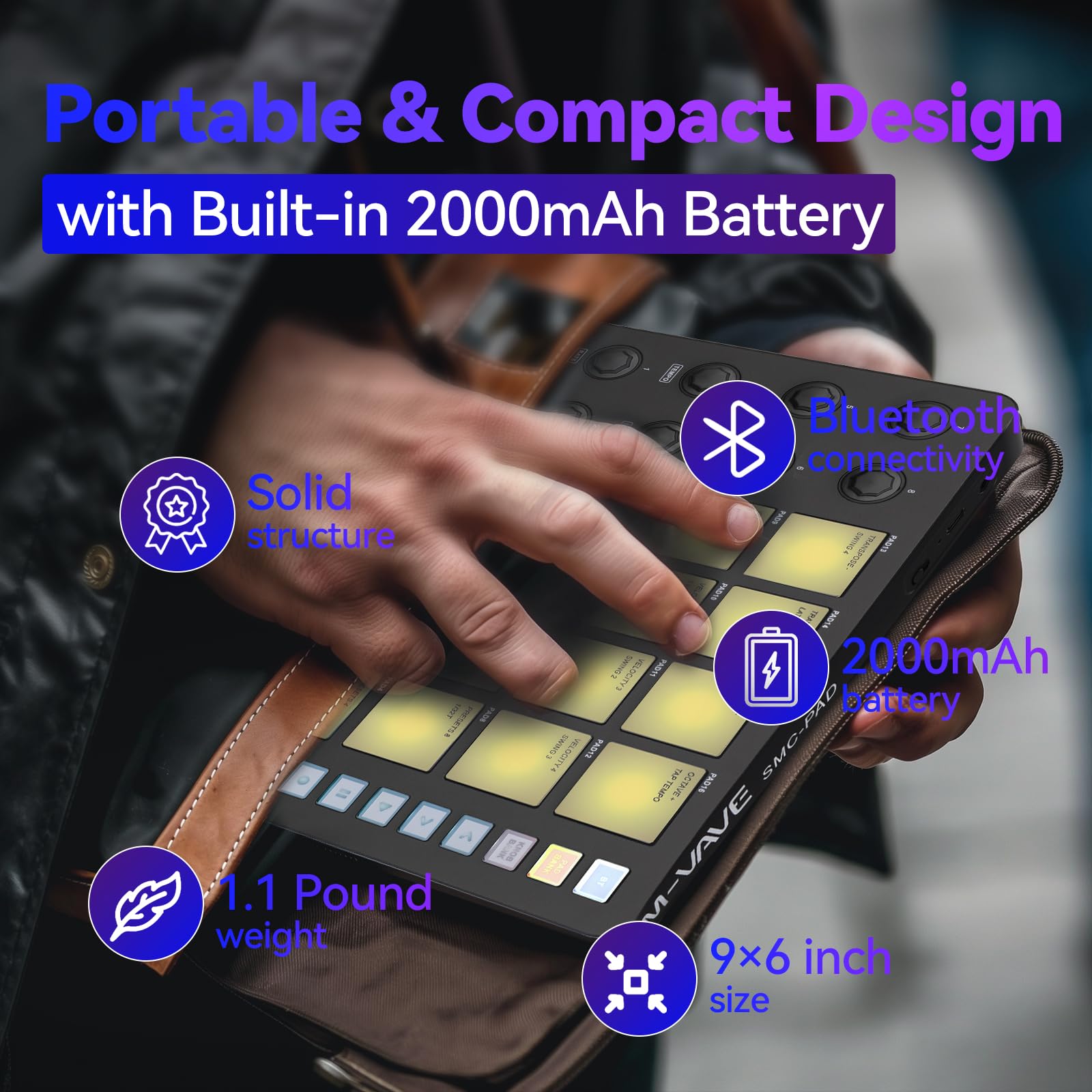 SMC-PAD Plus con adattatore Lightning di tipo C, con controller MIDI portatile M-Wave, batteria da 2000 mAh, attrezzatura da studio per registrare musica a casa