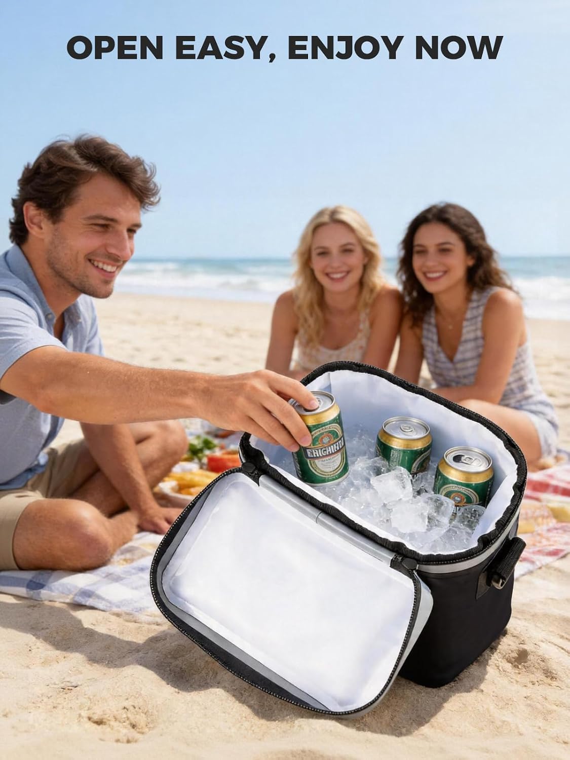 Soft-Sided Cooler Bag, 9 Can Insulated Leakproof Portable Cooler Bag, Waterproof Lunch Cooler with Shoulder Strap, Small Cooler Bag for Beach, Camping, Picnic, Travel, Work