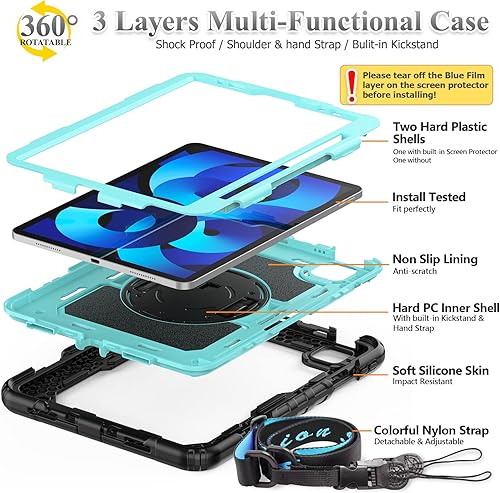Miniatura 13 de SEYMAC stock Funda para iPad Air de 5ª/4ª generación/Pro 11 (4ª/3ª/2ª) con protector de pantalla para bolígrafo, correa de mano giratoria de 360°