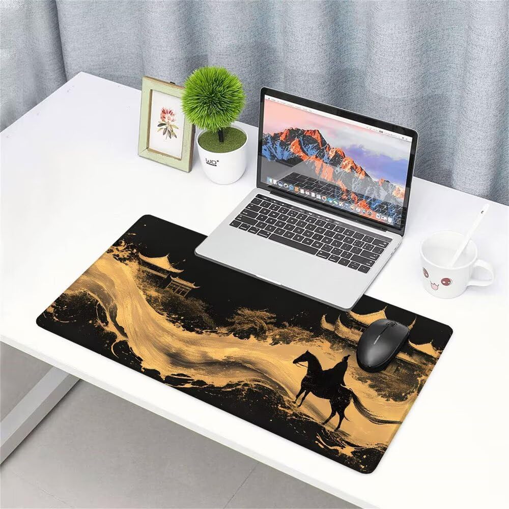 Tappetino Mouse Gaming xxl Accessori Scrivania Ufficio Nero Astratto Grande Tappetino Mouse e Tastiera Sottomano da Scrivania 1200x600x3mm Base Antiscivolo, per PC Gamer Laptop Studio Casa d-312