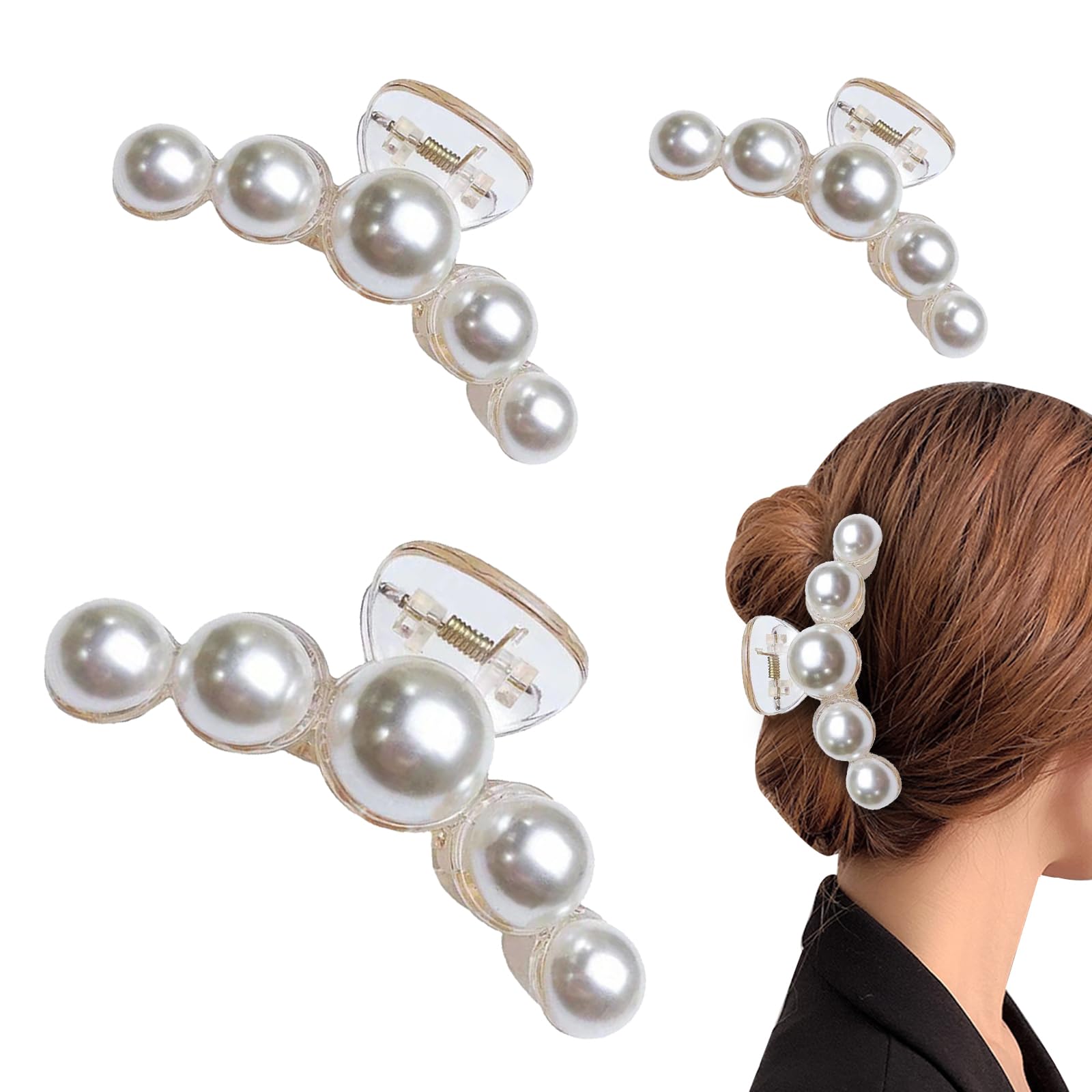 3 pinzas para el pelo de perlas para mujer,Pinzas para el pelo con perlas para mujer,agarre de pelo de perlas grandes,regalo diario para fiestas para niñas,clips de peluquería de perlas