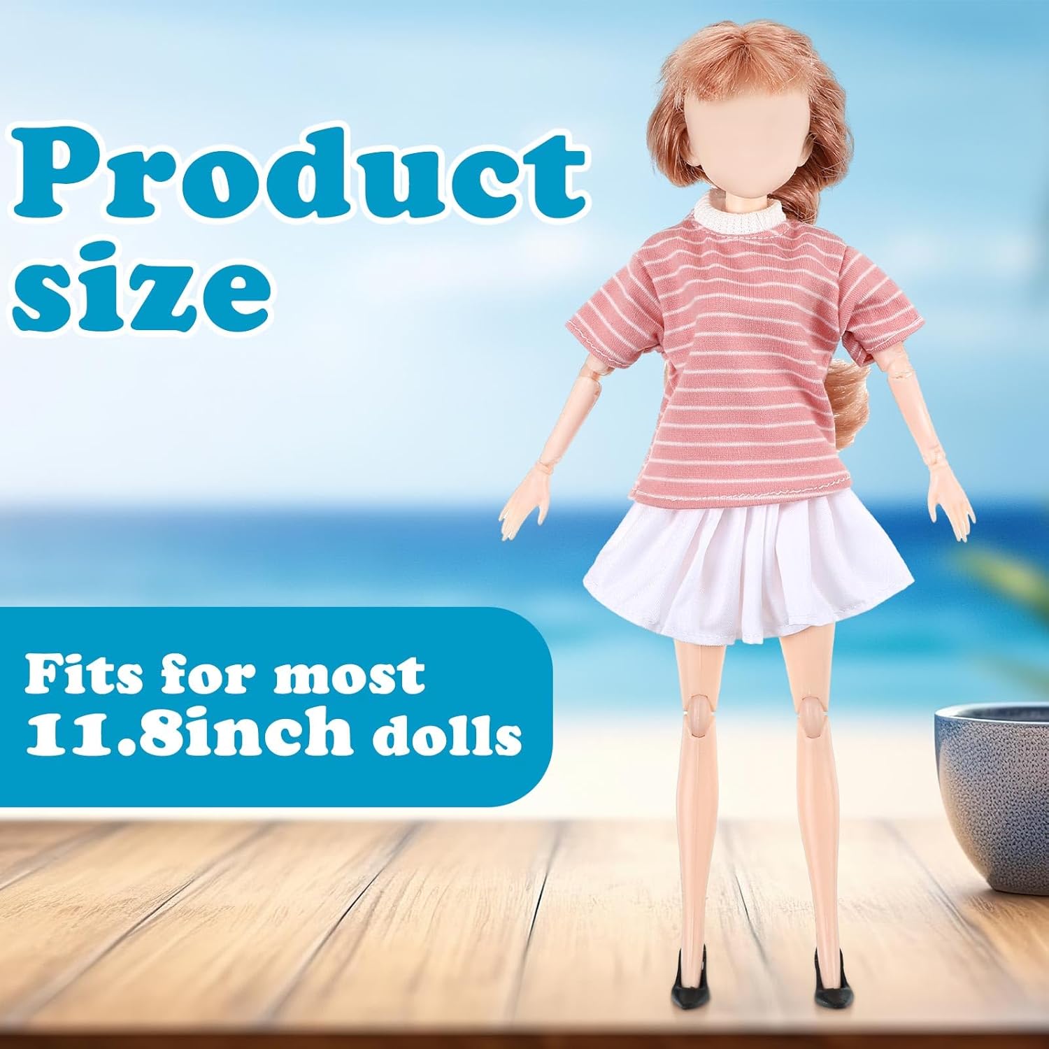 Bencailor 6 Pcs Doll Clothes for 11.8 Inch Doll Clothing Outfit Accessories Winter Coat Tops Swimwear T Shirt Dress Outfit Birthday Gift(Striped Style,Warm Color)