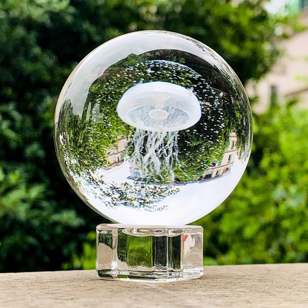 60mm 3D Meduza kryszta?owa kula grawerowana miniaturowa kula szklana kula stojak akcesoria do dekoracji domu prezenty rzemios?o, z podstaw?