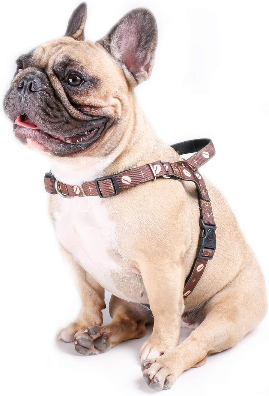iChoue Dog Harness Easy On and Off Front Back 2 Leash Attachments Adjustable Lightweight Harness for Small and Medium Dogs - S Coffee Bean