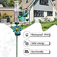 Vista 4 de MUMTOP Medidor de Lluvia para Exteriores, Estaca Decorativa de Colibrí de Metal con Flores, Alimentada por Energía Solar para Césped, Patio y Jardín