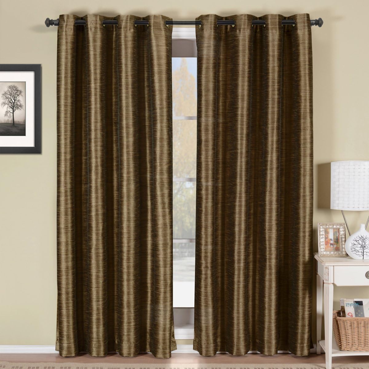 Royal Hotel Geneva Multi-Layer Coffee-Brown Grommet Blackout Window Curtain Panel, Lined-Stripe Pattern, 52x84 inches image 2