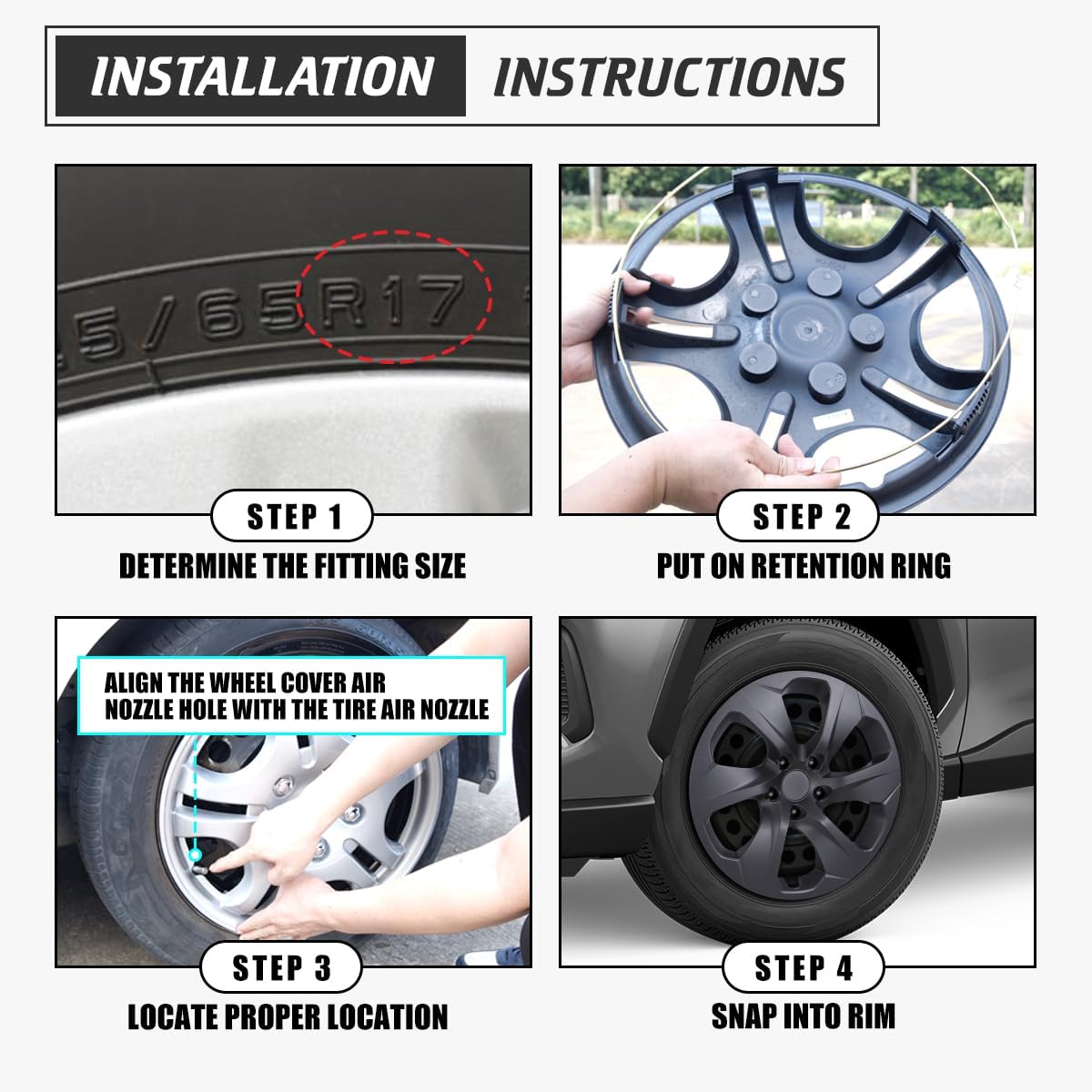 Hubcaps 17 Inch Wheel Covers Fit for 2019-2025 TOYOTA RAV4 [2019 2020 2021 2022 2023 2024 2025], R17 Hub Caps Wheel Rims Cover Replacement Snap-On Car, Set of 4, ABS & PC Material, Matte Black