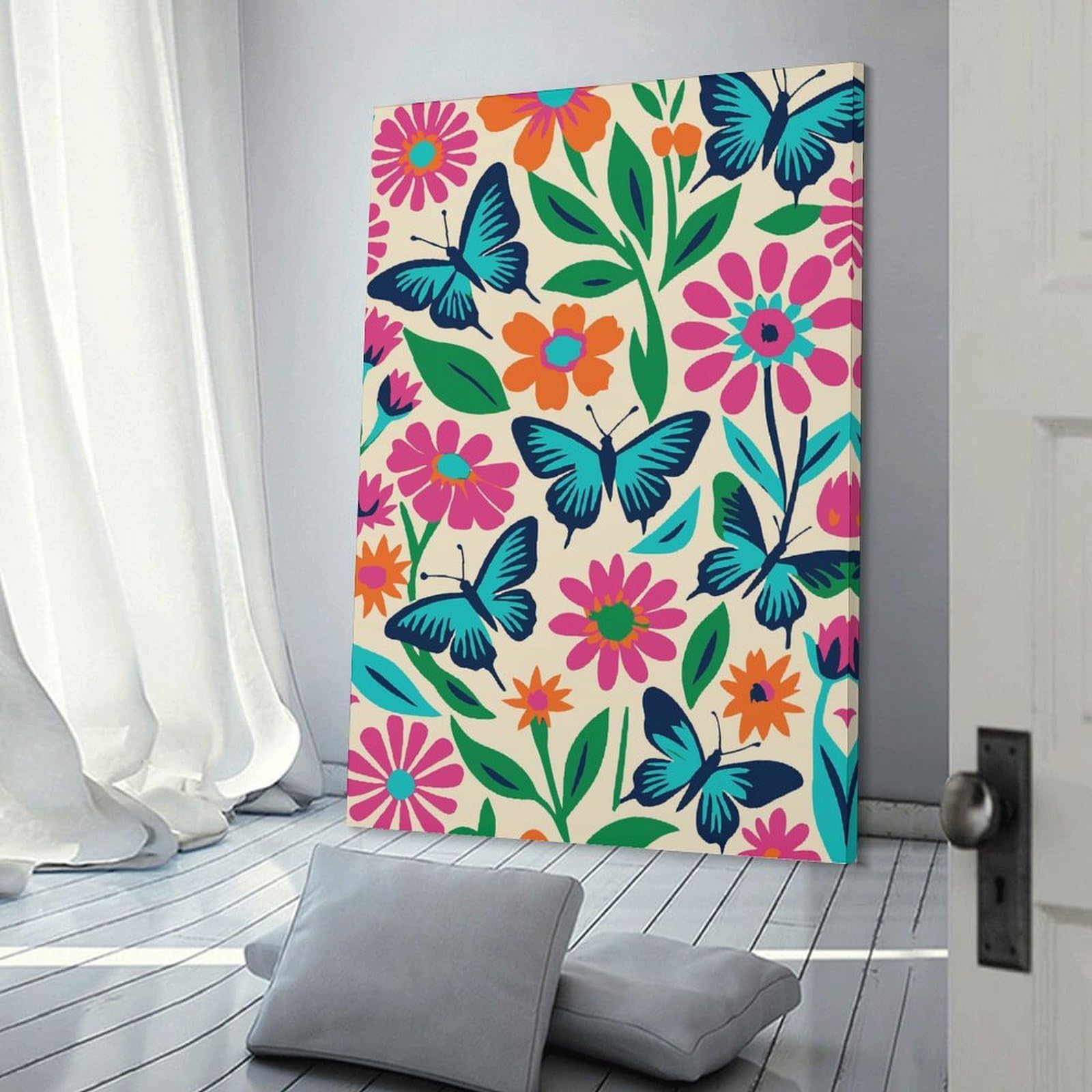 Junmoney Colorful Butterflies Canvas Wall Art, 08x12inch(20x30cm), for Bedroom, Guest Room Or Reading Nook, Decorative Wall Art for Cosy Rooms