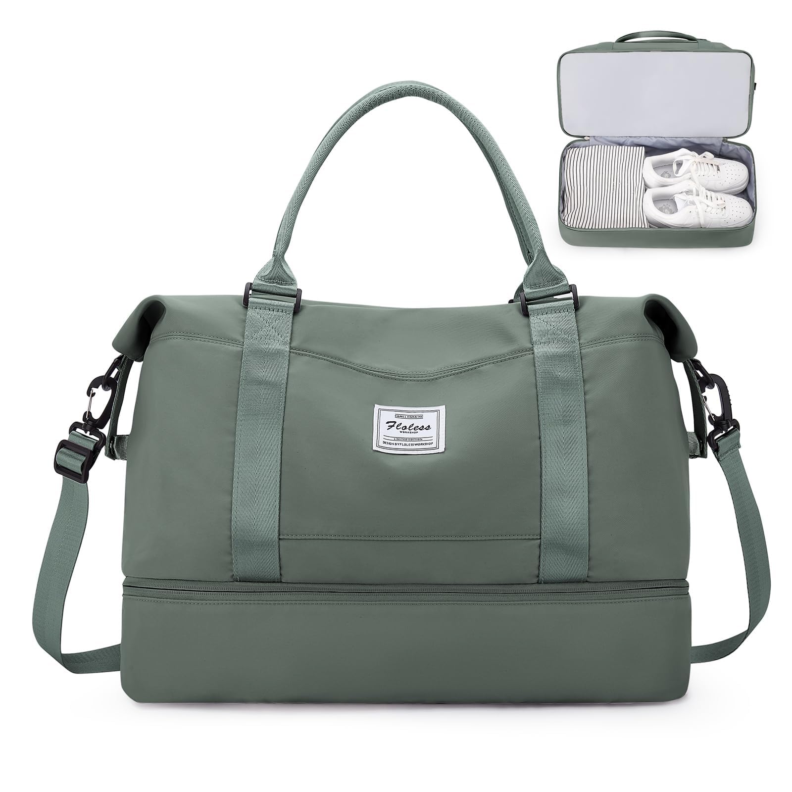 SEAFEW Bolsa de Viaje 40x20x25 para Ryanair,Impermeable Bolsa de Deporte para Gimnasio,Bolsa de Mano Equipaje de Fin de Semana 40x30x20 para Mujer,Bolso de Natación para Playa,D15-Gris Claro — view 65