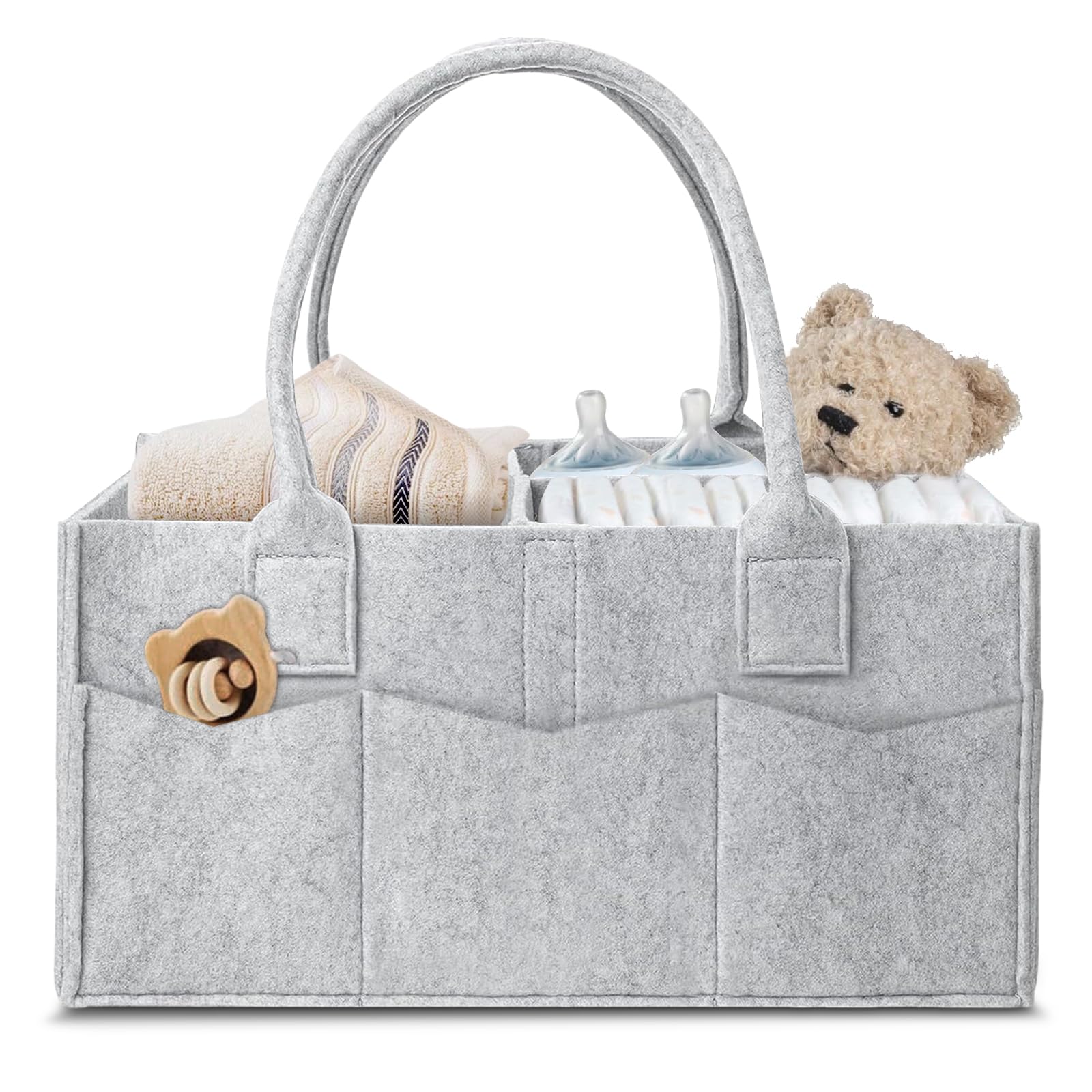 Virahyem Men's Grey Nappy Caddy Organiser, Newborn Essentials Diaper Caddy, Portable Washable Nursery Storage Basket With Detachable Compartts, Baby Essentials, Nappy Organiser, Baby Shower Gifts (Grey)