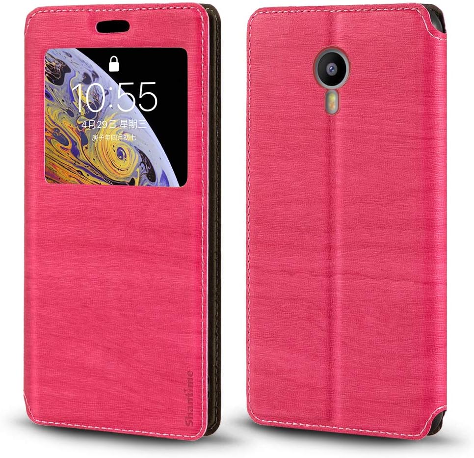 Meizu M3 Note Case, Wood Grain Leather Case with Card Holder and Window, Magnetic Flip Cover for Meizu Blue Charm Note 3