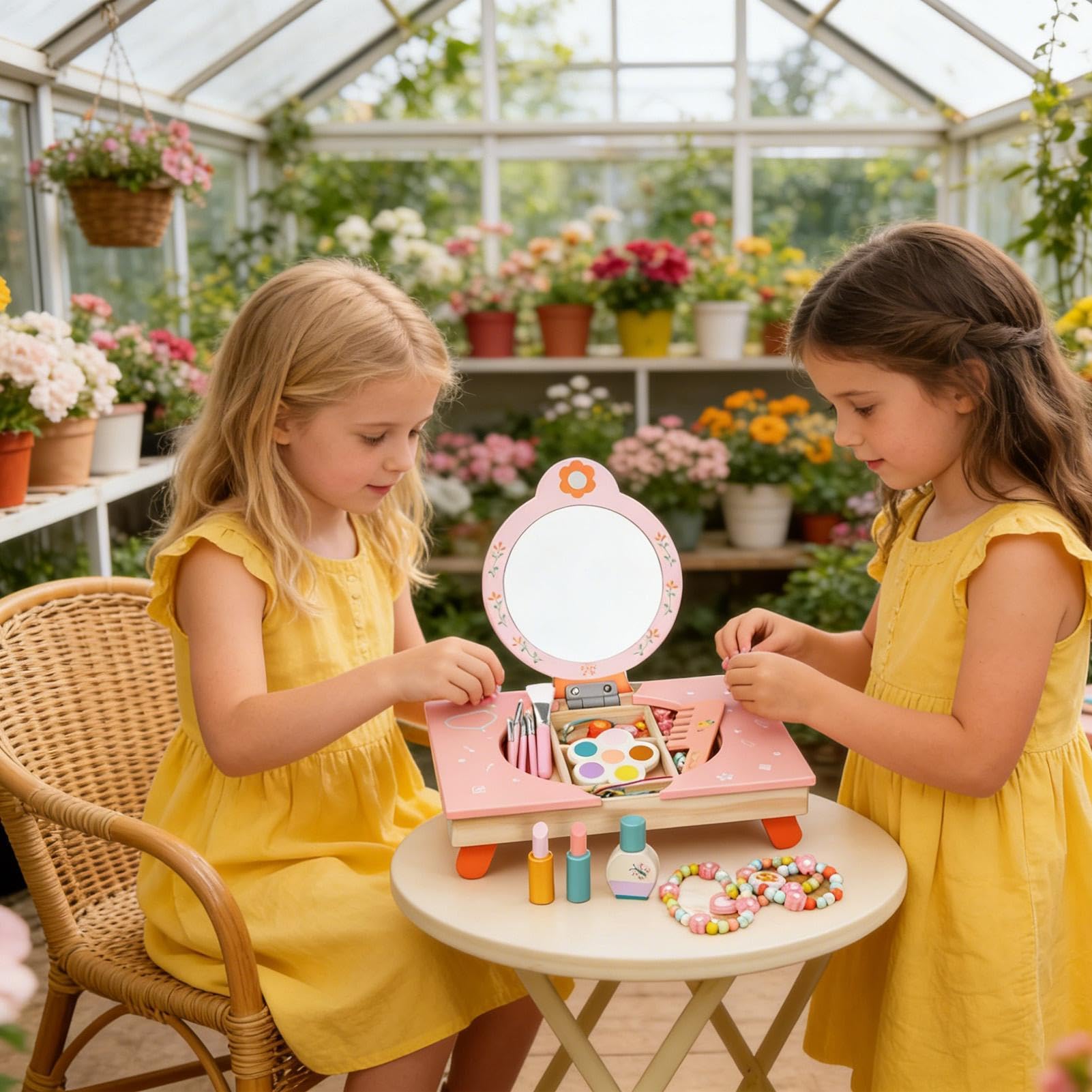 Toeletta per Bambine Toeletta Legno con Specchio | Trucco per Bambini di Finzione con Pettine e Per Carnevale Compleanno Natale Casa e Creativo