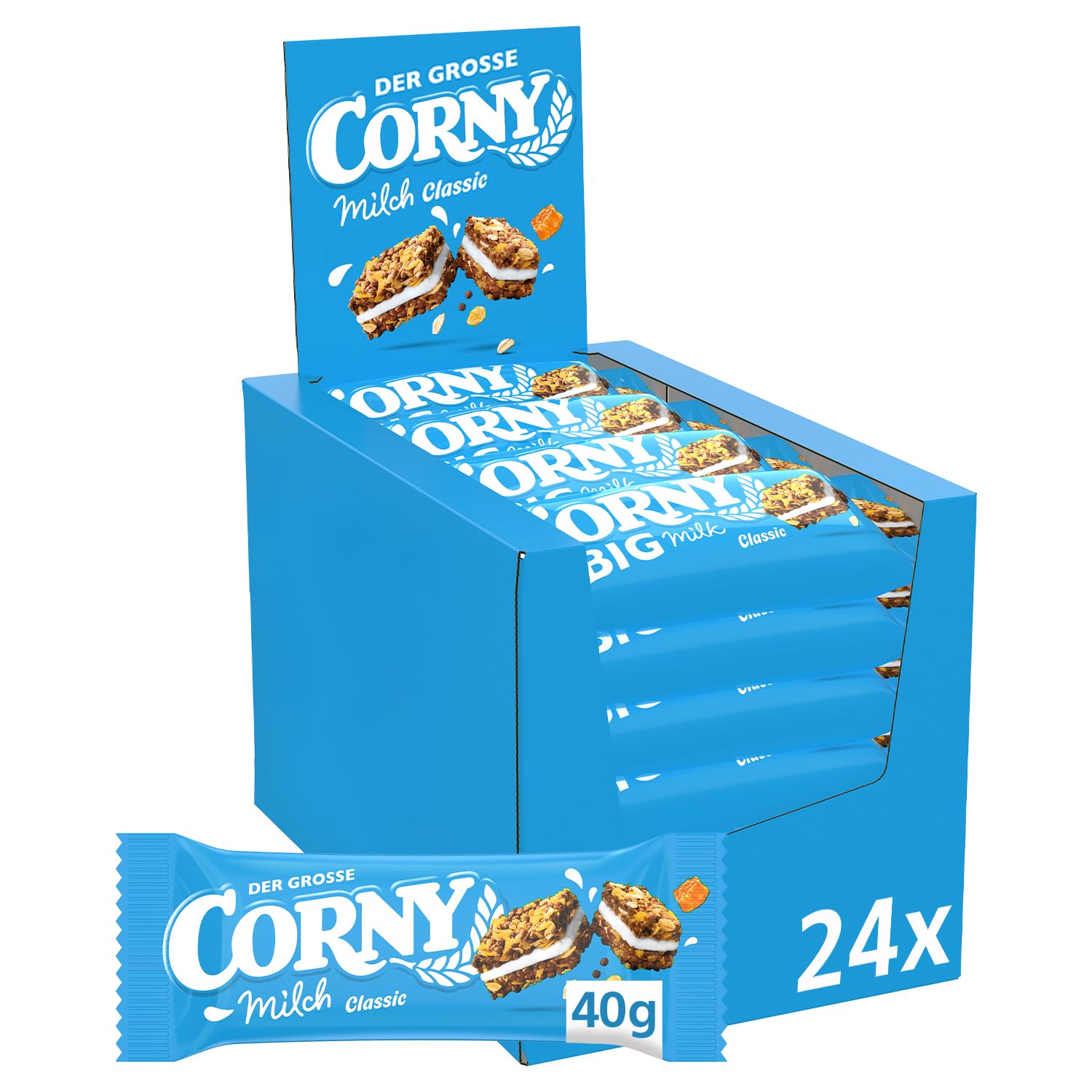 Müsliriegel Corny Milch Classic, Milchsandwich mit Getreide und Milchcreme, Großpackung, 24x40g