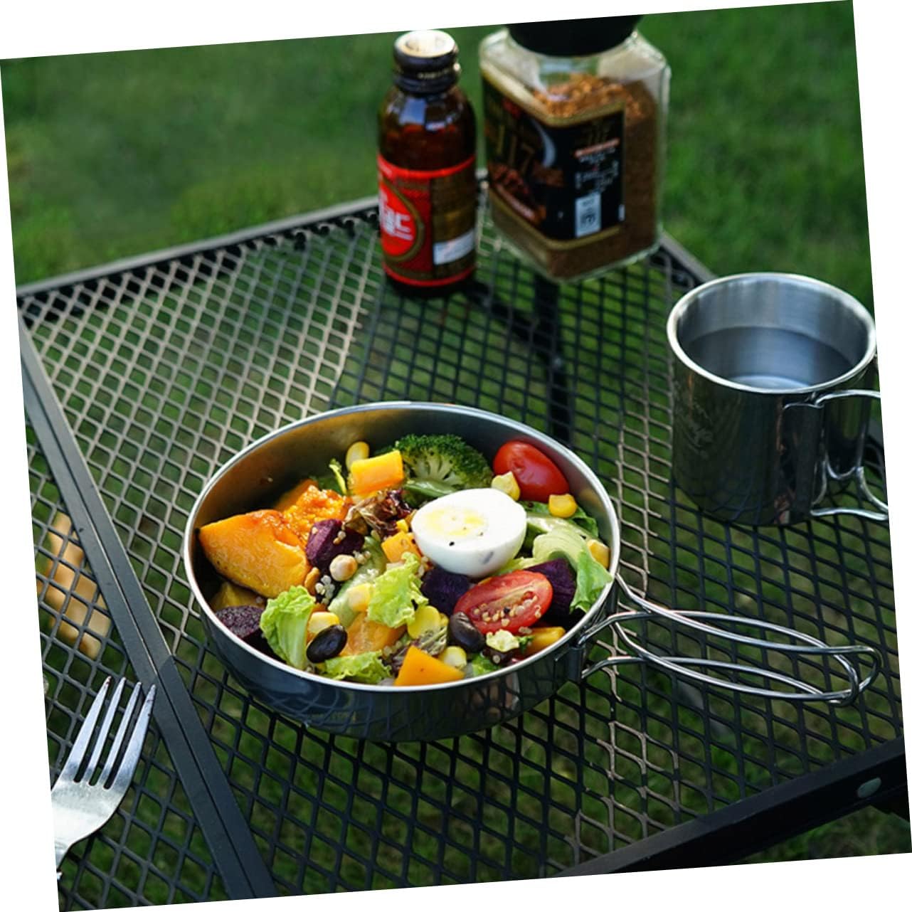 5pcs Stainless Steel Camping Tableware Durable Outdoor Cups and Pots for Picnics Hiking and Barbecues Easy Storage and Quick Drying