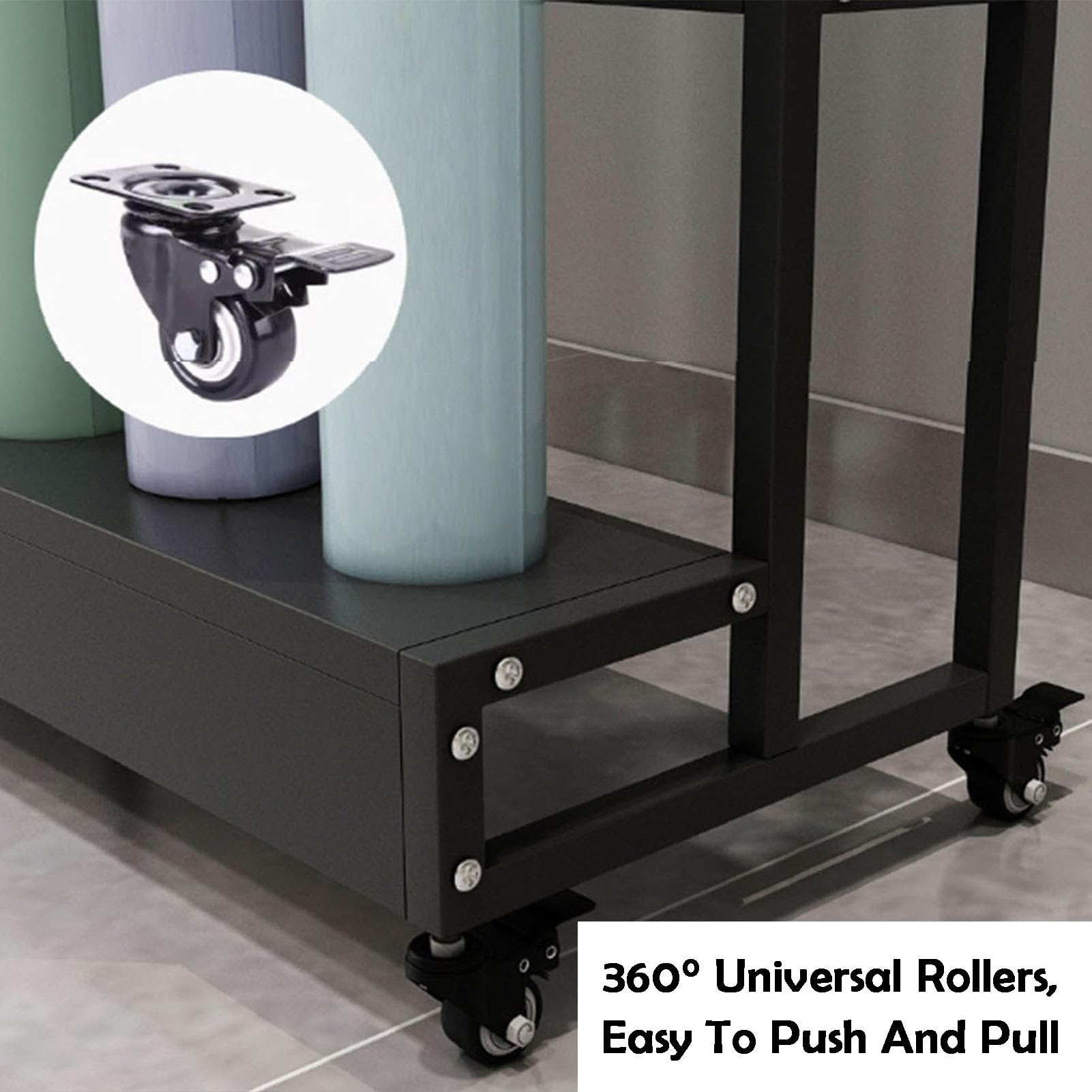 Estante de almacenamiento para coche con ruedas giratorias, soporte de exhibición resistente para papel de regalo y papel pintado, ideal para uso doméstico y de oficina