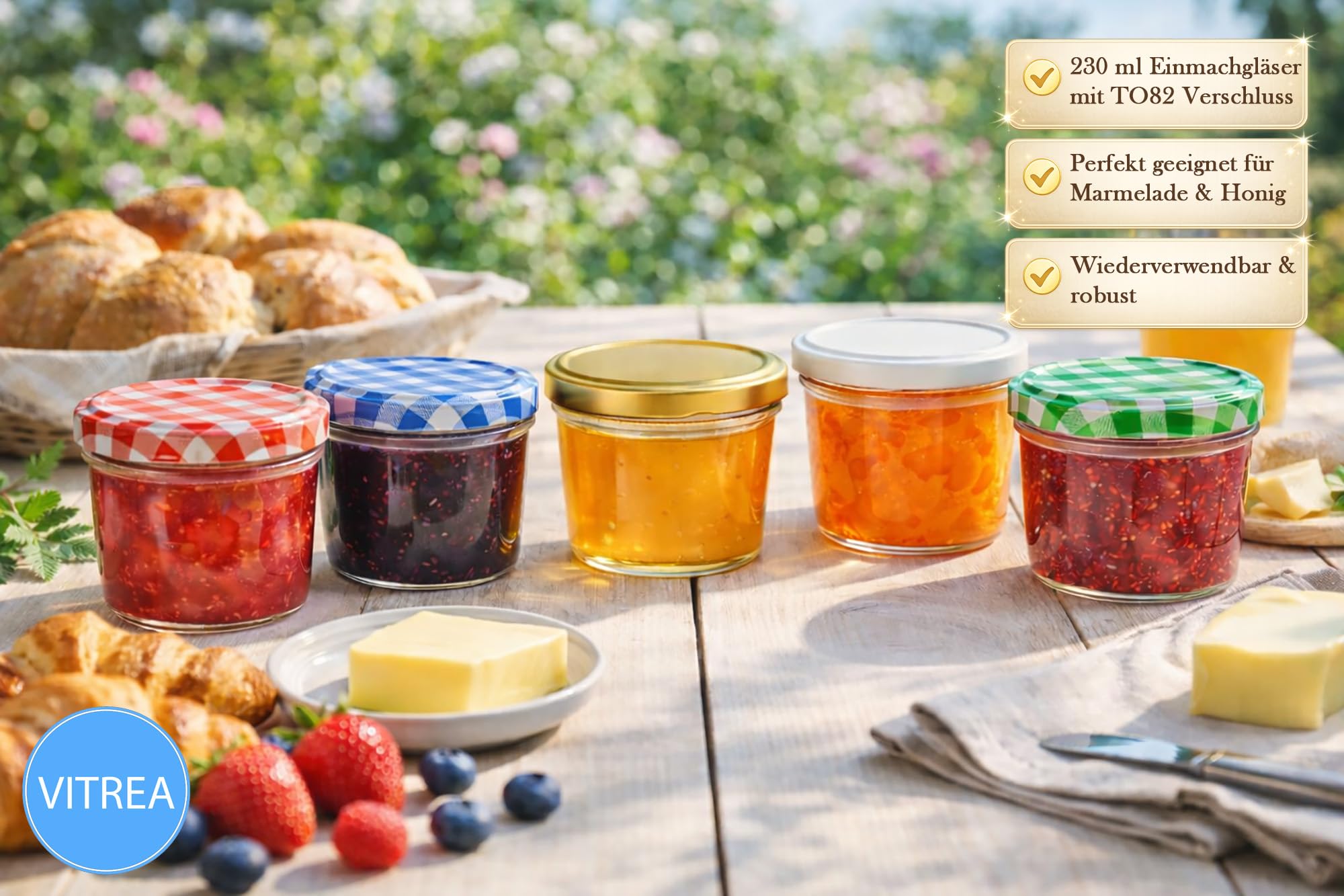 Vitrea 200x Marmeladengläser 230 ml - ohne Deckel TO 82 - Einmachgläser zum befüllen ohne Schraubdeckel - Sturzgläser für Marmelade Schraubgläser - leere Gläser - 200 Stück