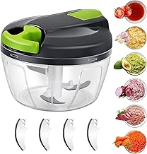 Domkan Zwiebelschneider 520 ml, 3 Edelstahlklingen, extra 5 Schneiden und 1 Mixer, Zwiebelschneider mit Scheibe