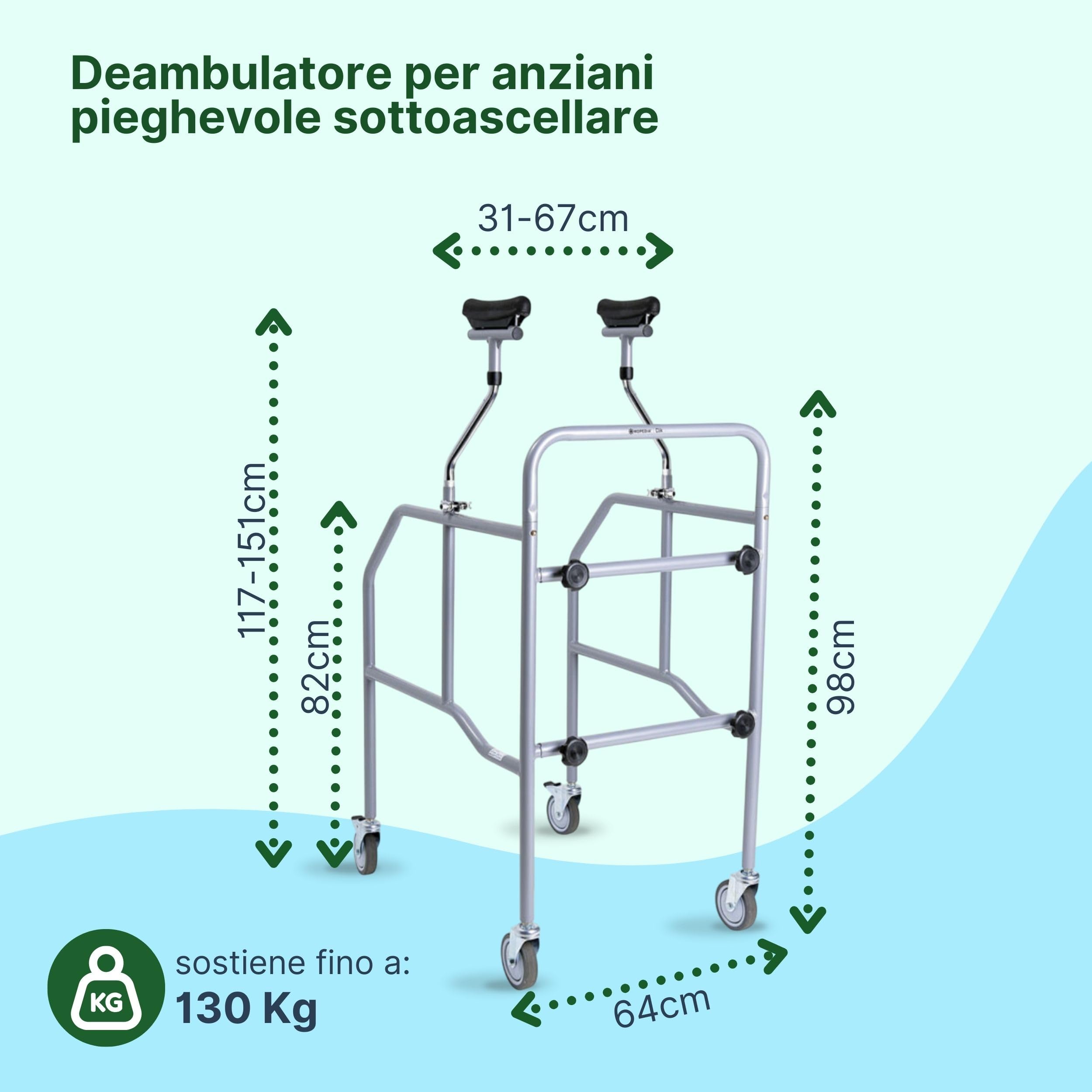 Deambulatore per Anziani Smontabile con Sottoascellari Regolabili - Girello per Anziani e Disabili da Interno o Esterno - Deambulatore per Anziani 4 Ruote in Acciaio