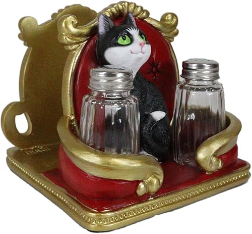 Miniatura 4 de Ebros Gift Royal Feline Service - Estatuilla decorativa para mesa de cocina con salero y pimentero, diseño de gato en rojo y dorado, con