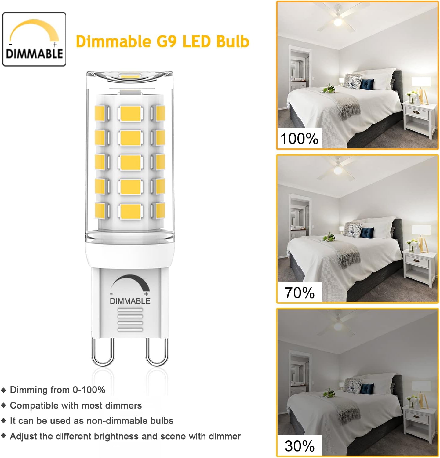 YUIIP G9 LED Bulb Dimmable 4W, 40W Halogen Equivalent, 4000K Natural White AC 120V G9 Bi Pin Base Light Bulbs, 380LM, No Flicker, 360° Beam Angle, Pack of 10