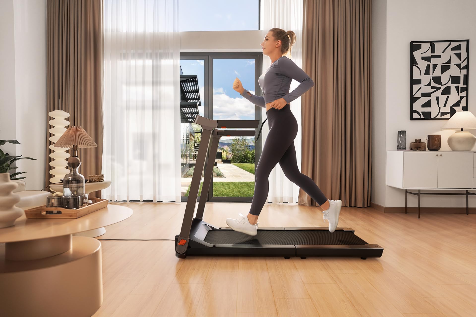 WalkingPad Tapis de Course Pliable, Silencieux Tapis de Marche avec Guidon pour Maison et Bureau, Pliage Vertical, Affichage LED, Aucune Assemblée Requise
