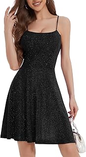 Spaghetti Straps Sparkly Homecoming Dress Fit and Flare Glitter Mini Swing Semi Formal Prom Party Club Dress - Buy now