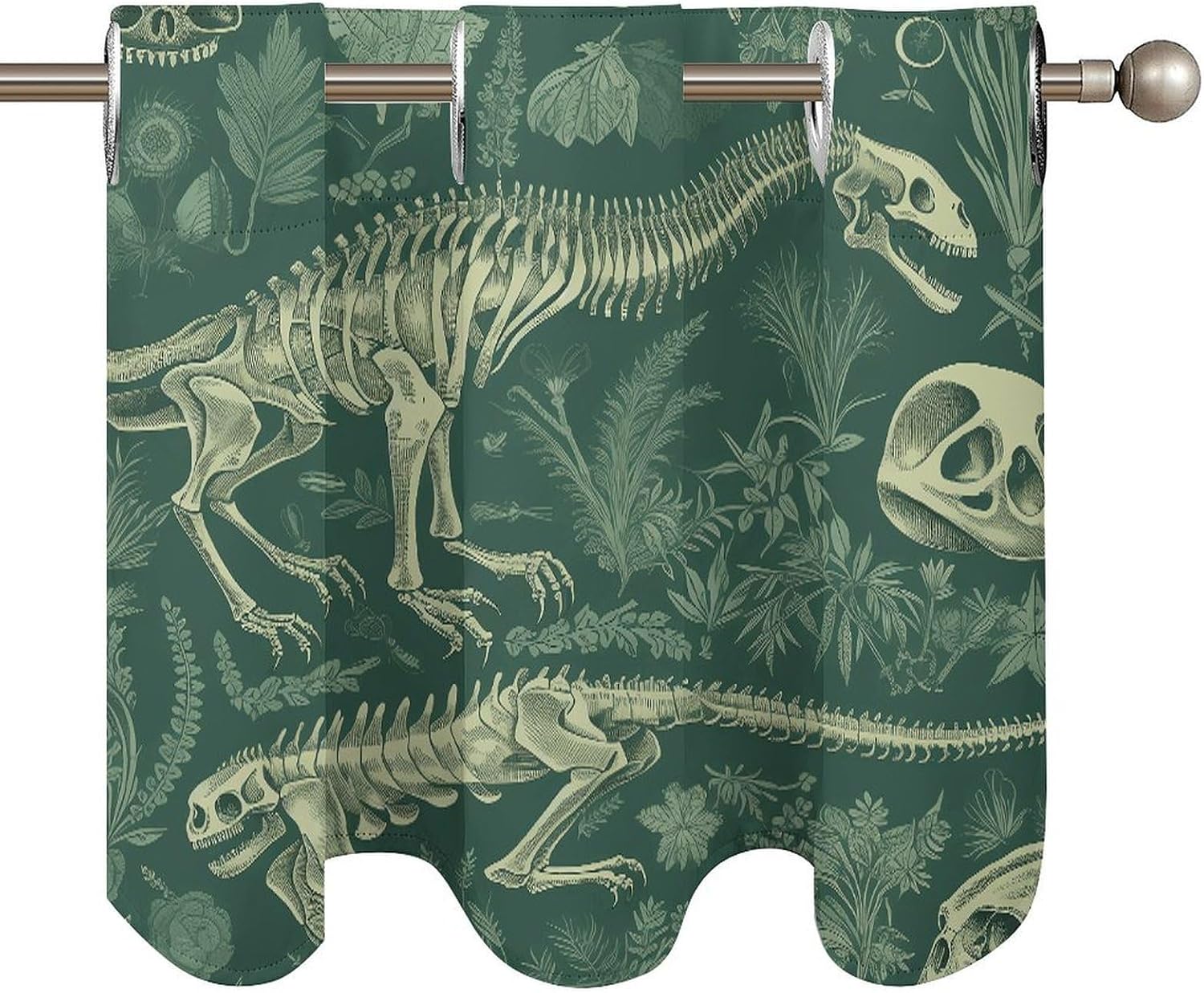 Dinosaur Skeleton Curtain 2 Panels, Polyester Fiber, Blackout Insulated Window Curtain, Curtain Valance for Kitchen Dining Room Living Room Cafe Small Window 52 * 18.1 Inches