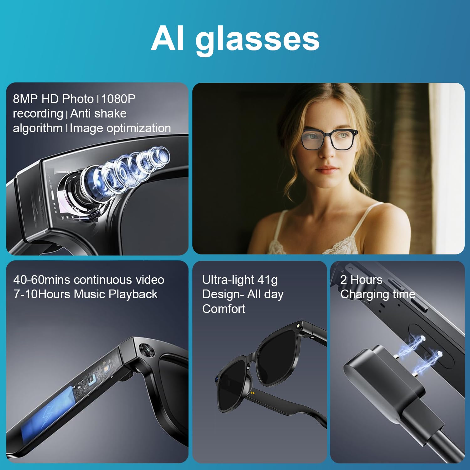 2026 AI Smart Glasses 4K HD-Kamera, 1200P Camera Brille mit Videoaufzeichnung, Simultanübersetzung/GPT-Objektidentifizierung, Photochromic Lenses, Inklusive 3600-mAh-Ladecase