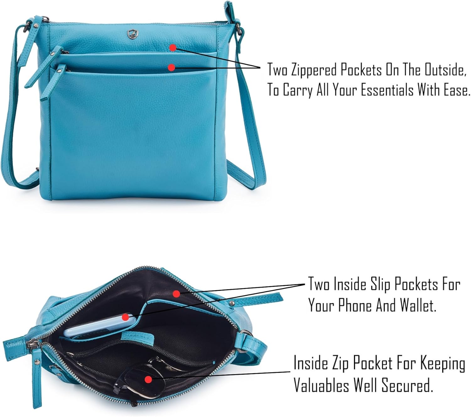 Small Soft Genuine Leather Crossbody Purse Women’s Sling Crossover Shoulder Travel Handbag with Triple Zipper - Image 3