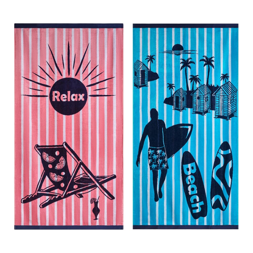 Large Egyptian Beach Towels For Adults - 100% Cotton - Pack of 2