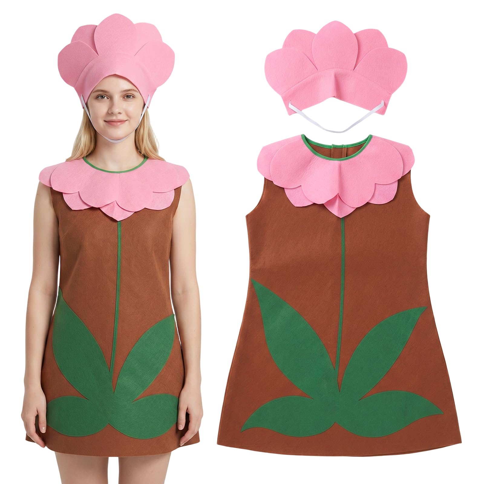 JynxtoyZeal Adult Flower Costume Outfit, Unisex Adult Plant Costume Bundle,Fun Flower Fancy Dress with Leaf Headpiece,Plant Cosplay Costume for Masquerade