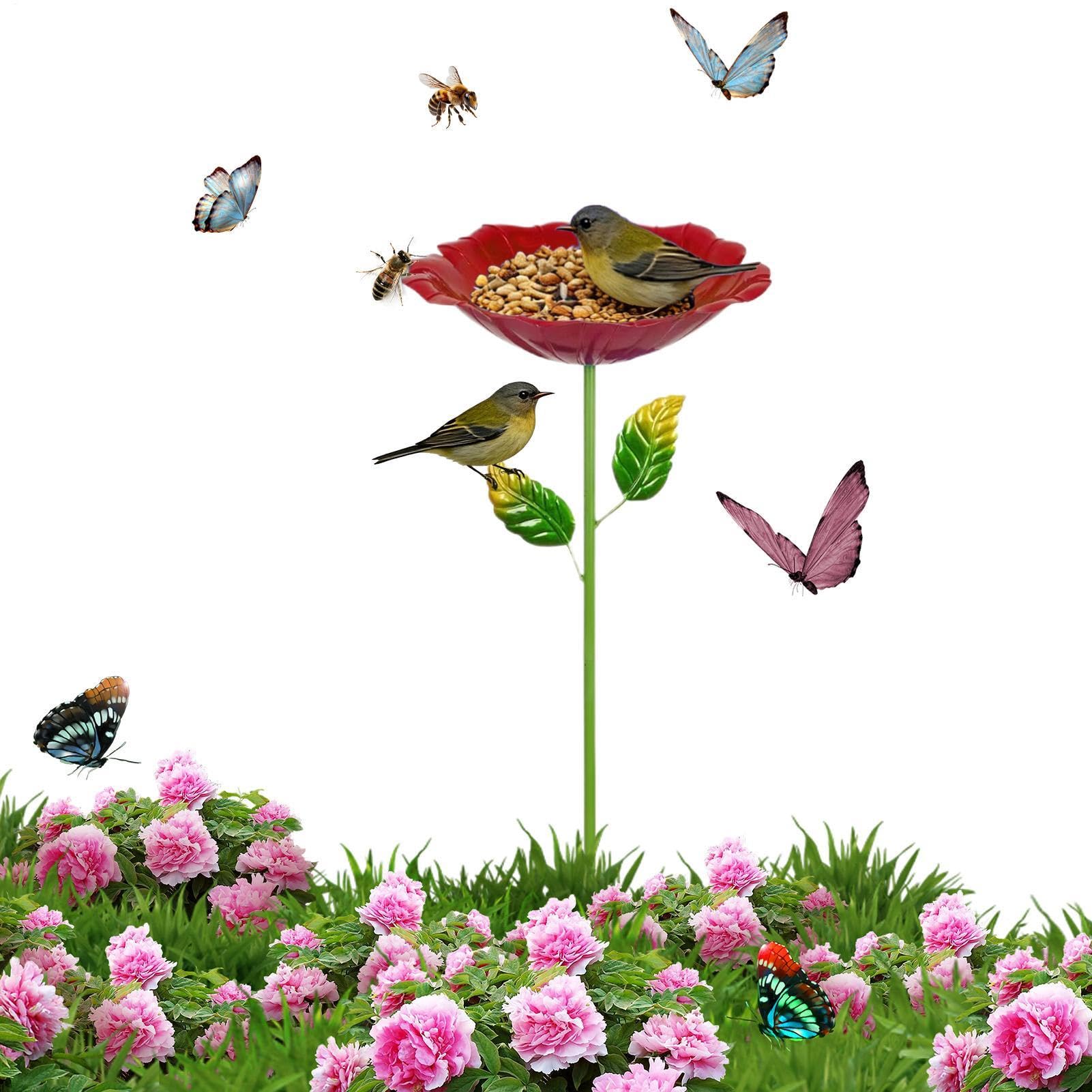 Estación Bebedero Abejas - Estaca Jardín Metal Bañera Pájaros Recipiente | Punto Agua Mariposas Forma Flor | Alimentador Hídrico Aves Desmontable Independiente Resistente Heladas para Fauna Silvestre — view 9