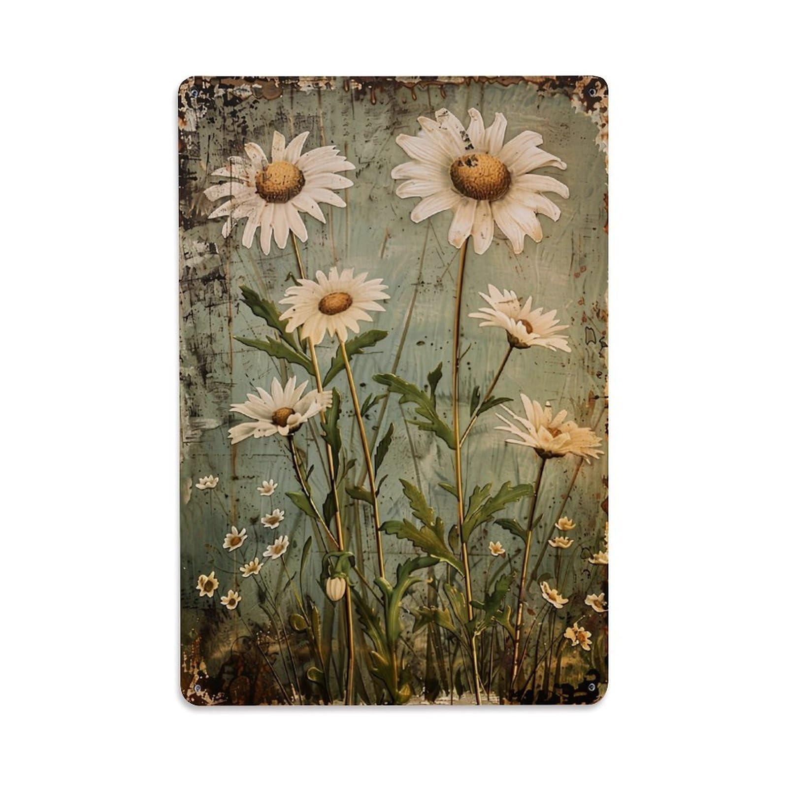 Jdfenggu Vintage Daisy Flowers On Rustic Background Retro Metal Tin Sign, Decor Art Poster For Bar, Home, Man Cave, Kitchen, Laundry Room Gift 8X12inch