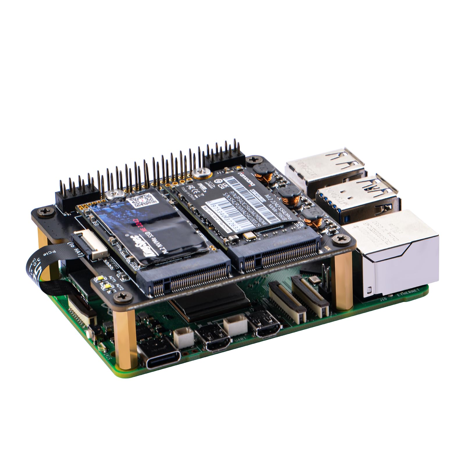 GeeekPi N20 Dual M.2 M-Key NVMe 2242 SSD HAT for Raspberry Pi 5