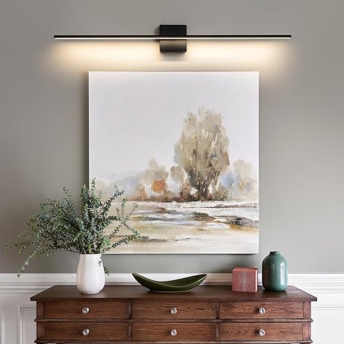 Miniatura 7 de CCYCOL Lámparas de tocador de baño sobre espejo, 39 pulgadas, color negro mate, luces de tocador para baño, 28 W, 3500 K, atenuación LED, barra de
