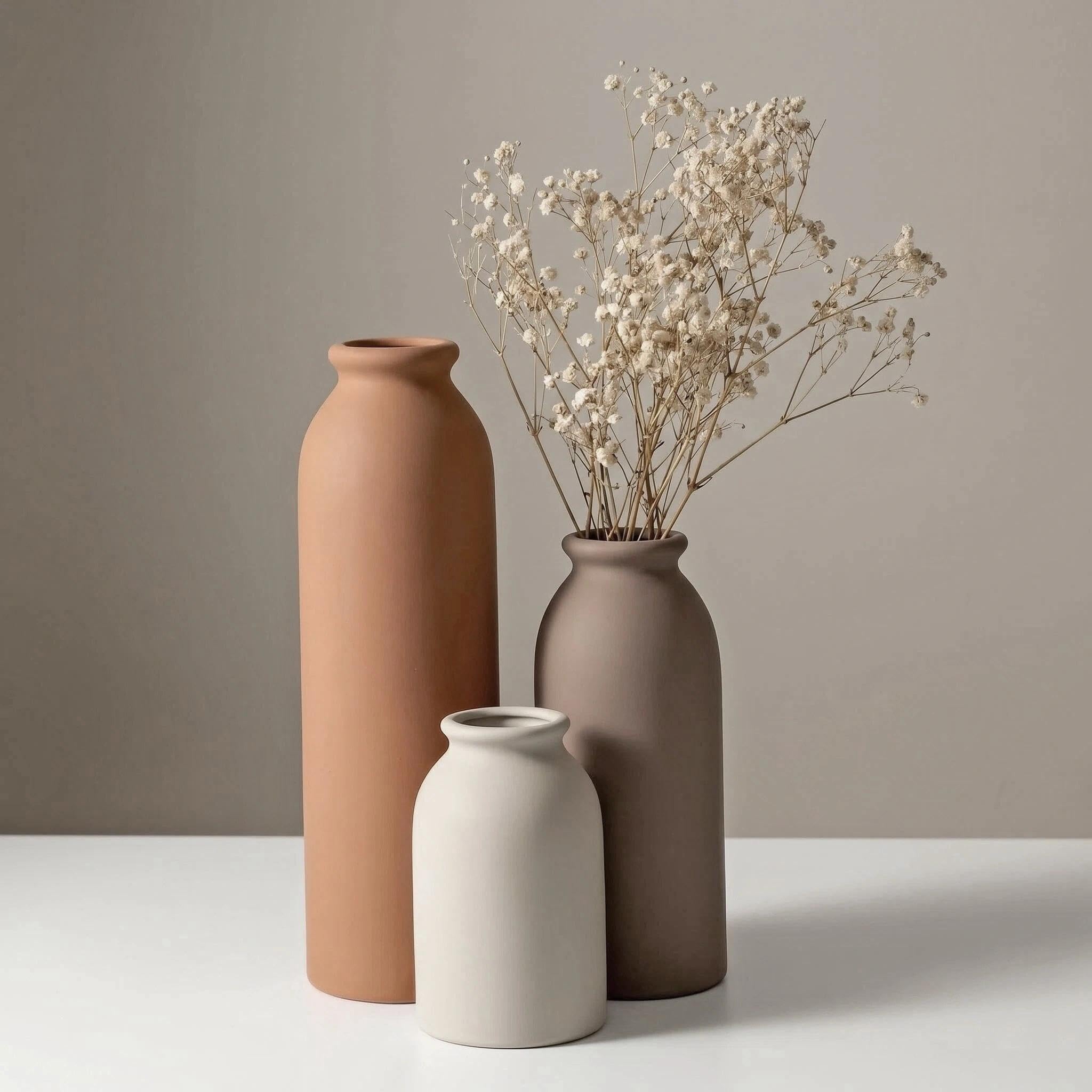 Moderne Keramik Vasen Set, 3-teilig, Dekorative Blumenvasen in unterschiedlichen Größen