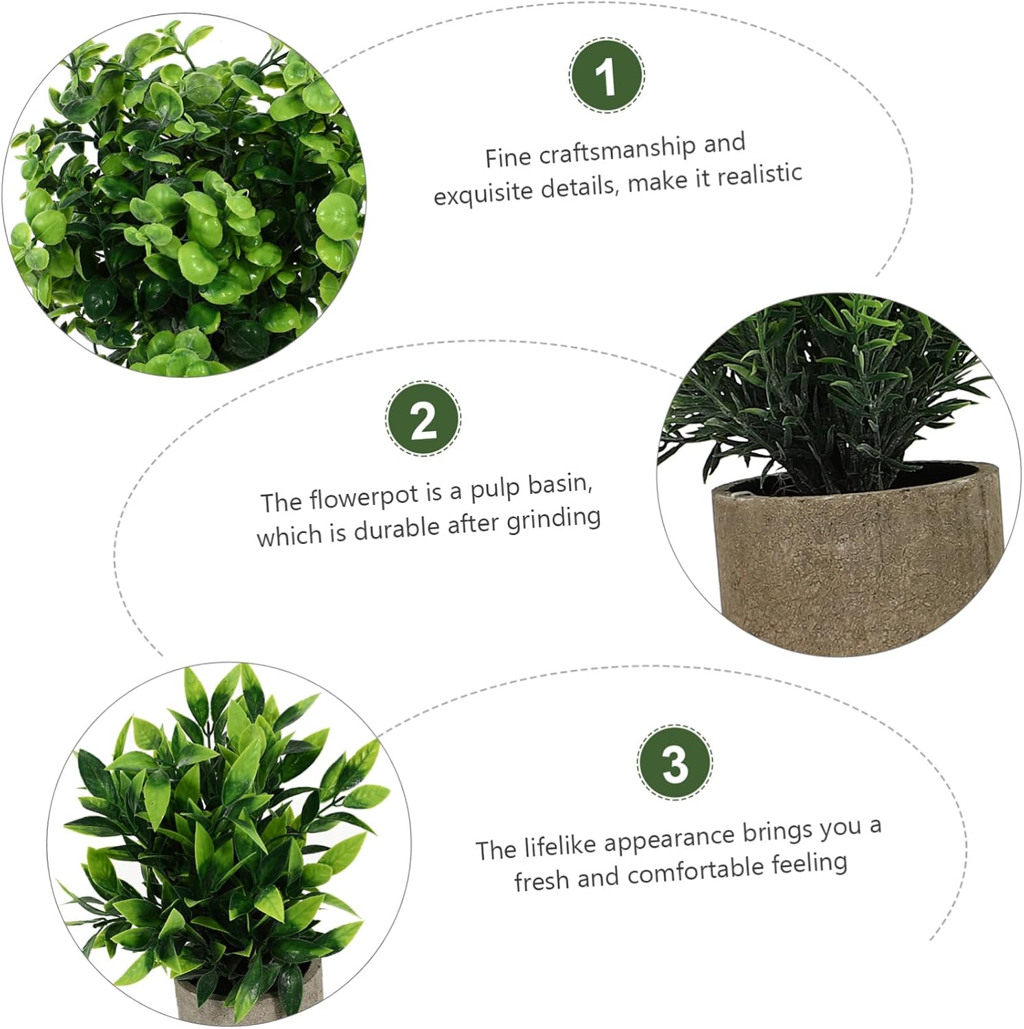 3pcs Artificial Eucalyptus Greenery Set with Realistic Faux Bonsai Plants in Paper Pulp Pots, Simulation Green Plant Decoration for Home and Office Desktop Ornament
