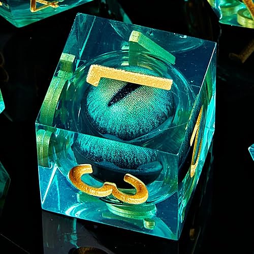 Miniatura 2 de Dragon Eye - Juego de 7 dados para DND, núcleo líquido, juego de dados D&D para juegos TRPG de Calabozos y Dragones, dados giratorios de ojo de