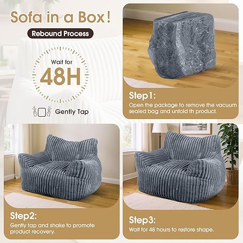 Vista 7 de Puf gigante, sofá acogedor de felpa de gran tamaño para adultos y niños con reposabrazos, cómodo mini sofá individual para sala de estar, dormitorio