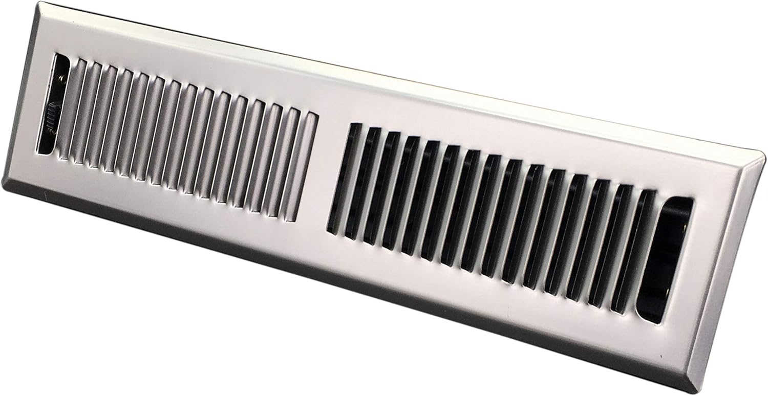 HVAC Premium 2" X 10" Modern Floor Register Grille with Dampers - Contempo Decorative Grate - HVAC Vent Duct Cover - Satin Nickel