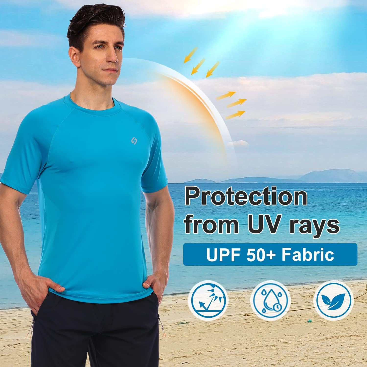 HODOSPORTS Men's Swim Shirt Quick Dry Short Sleeve UPF 50+ Rash Guard Sun Protection - Image 4