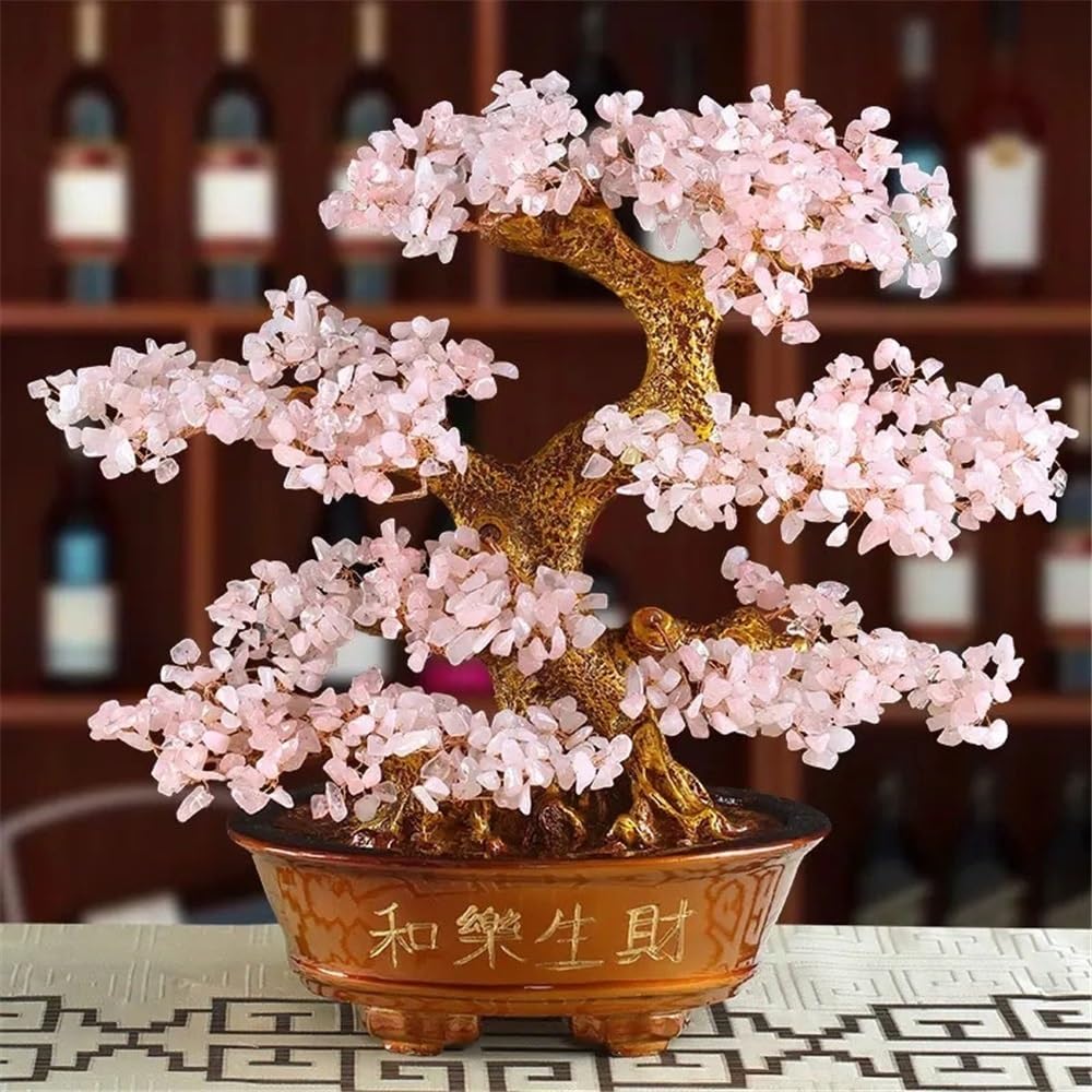 Kryształowe Drzewo Życia Harmonia i dobrobyt kryształowe drzewo Bonsai, Feng Shui równoważąca ozdoba domu(Pink)