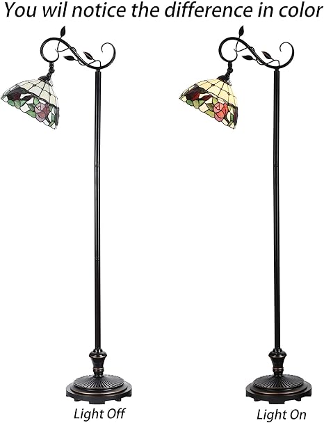 Bieye Bieye L10804 Rose Flower Tiffany Style Stained Glass Reading Floor Lamp 59.5 inches Tall, Red photo 2