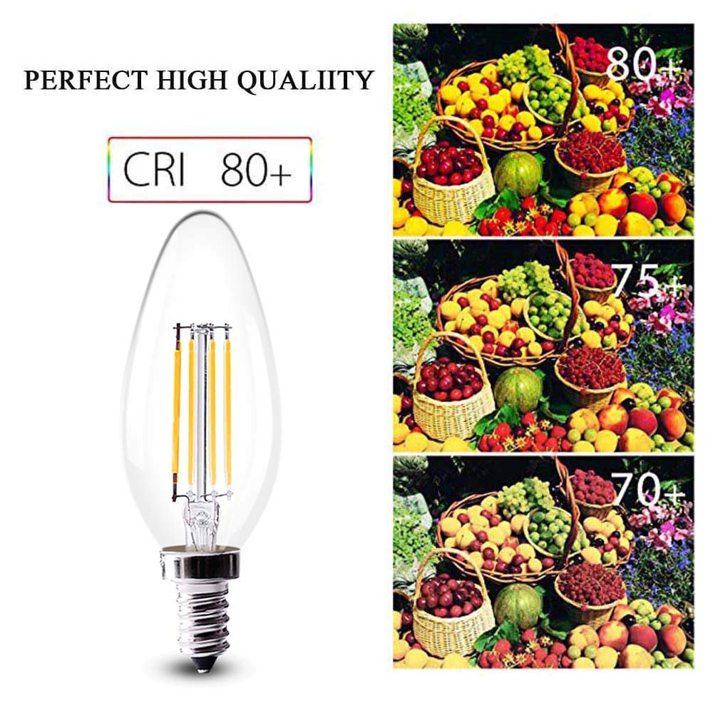 Bombilla LED de filamento E14 de 4 W (equivalente a una incandescente de 40 W), luz blanca cálida (2700-3000 K), bombilla vintage de rosca Edison pequeña C35, no regulable, paquete de 20 bombillas.
