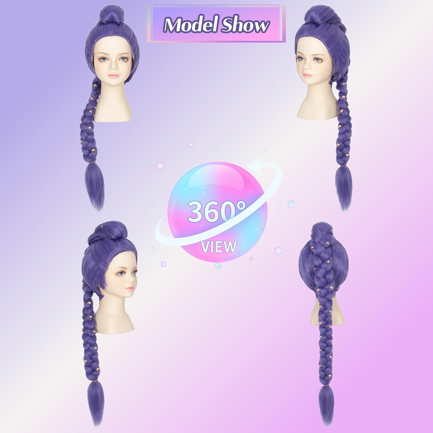 Miss U Hair Extra Long Purple Braided Cosplay Wig 33.5inch Long Purple Braided Ponytail Hair Wigs for Halloween Costume