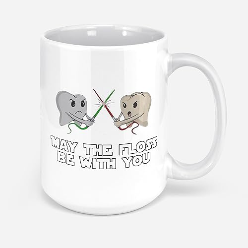Miniatura 5 de Divertida taza de higienista dental May The Floss Be With You, regalos para dentistas, asistentes dentales, estudiantes, odontología, taza de café