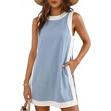 EsheSy Womens Two Piece Outfits Sleeveless Top Matching Shorts Color Block Summer Set with Pockets